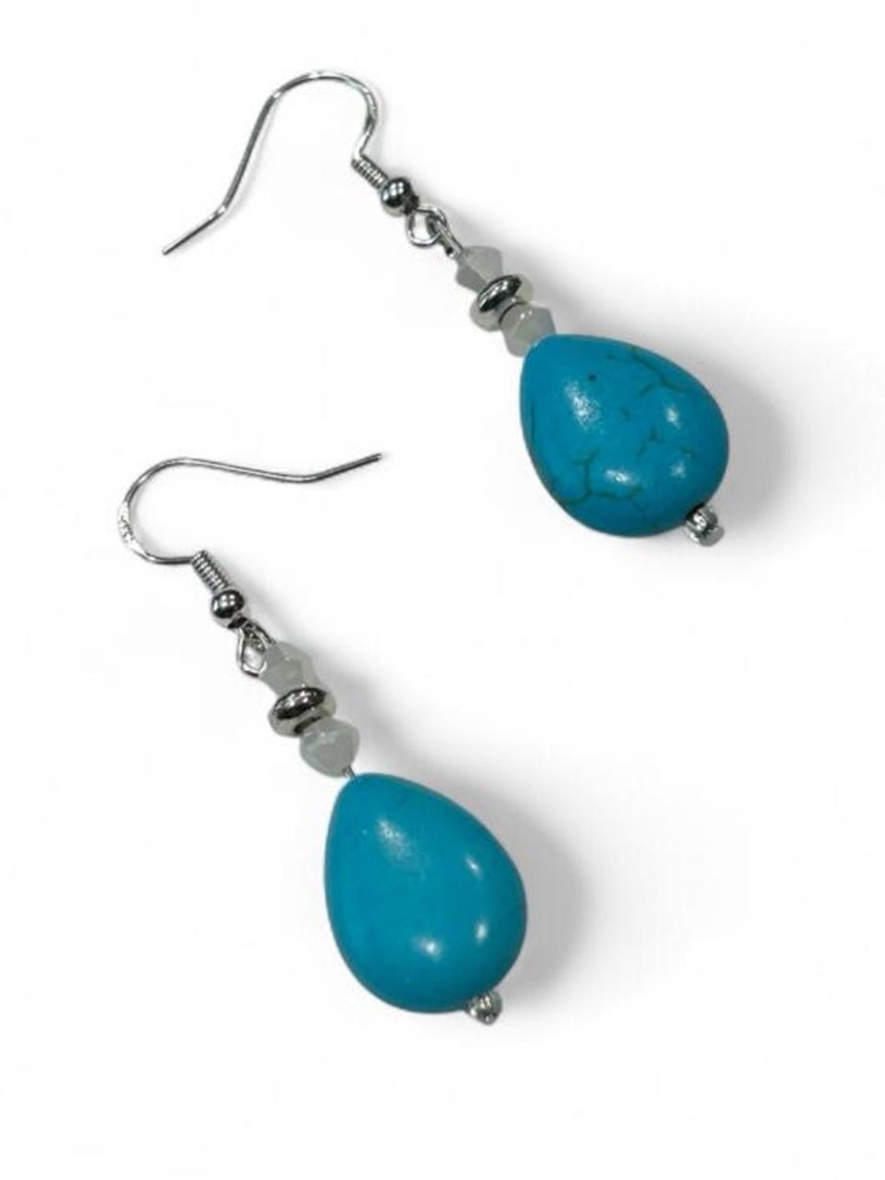 Handmade Turquoise Teardrop Dangle Earrings - Sterling silver hook